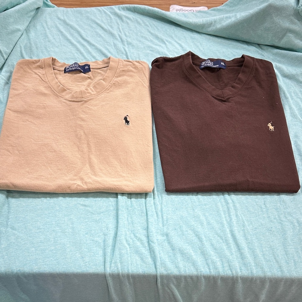 Ralph Lauren Tan and Dark Brown V-Neck T-shirt bundle